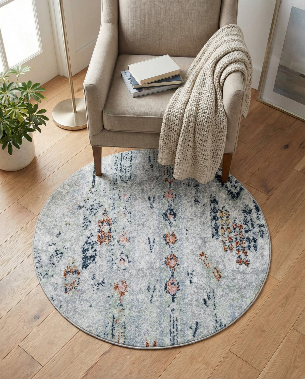 Aegean Elegance Washables Collection Area Rug -  Zakynthos Round Ivory Gray  lifestyle 152