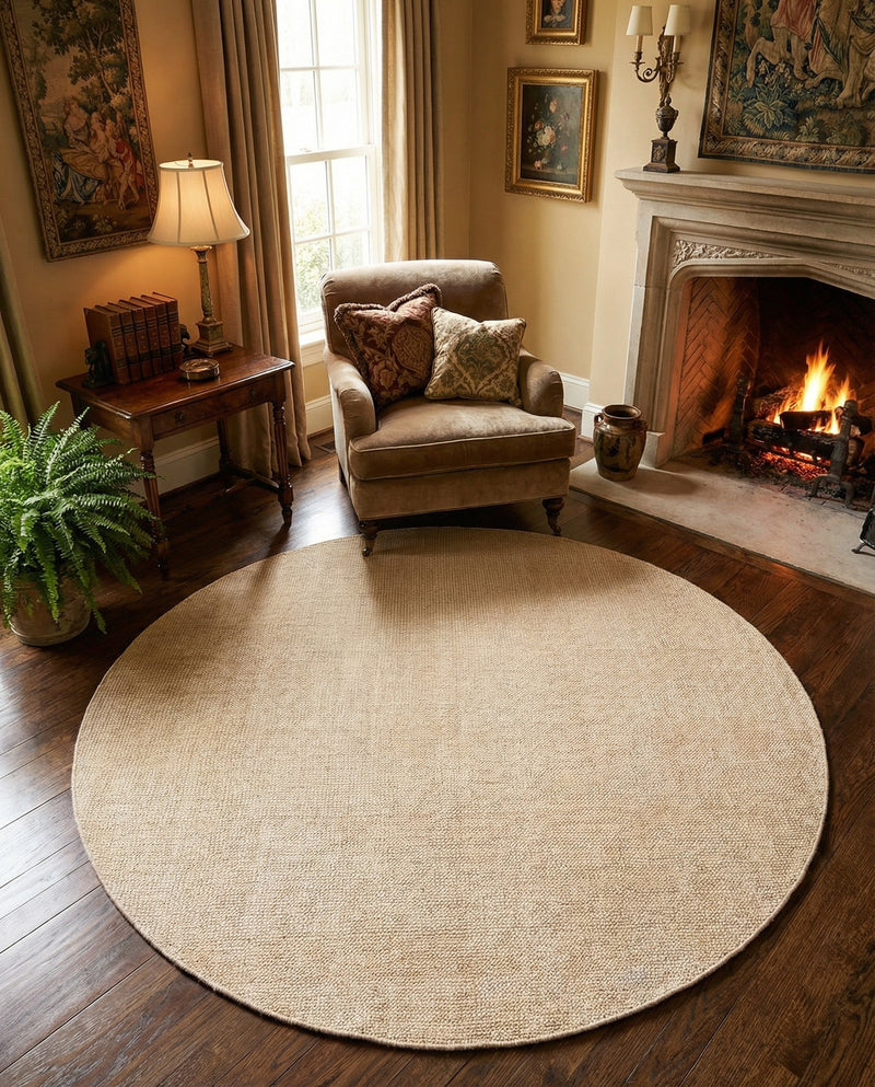 Berkshire Estate Collection Area Rug - Windsor (Oat Beige) Round Oat Beige  lifestyle 38