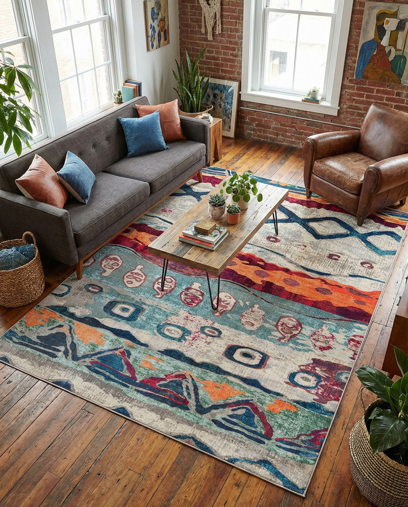 Colorburst Oasis Collection Area Rug -  Lagoon Rectangle Multi  lifestyle 10