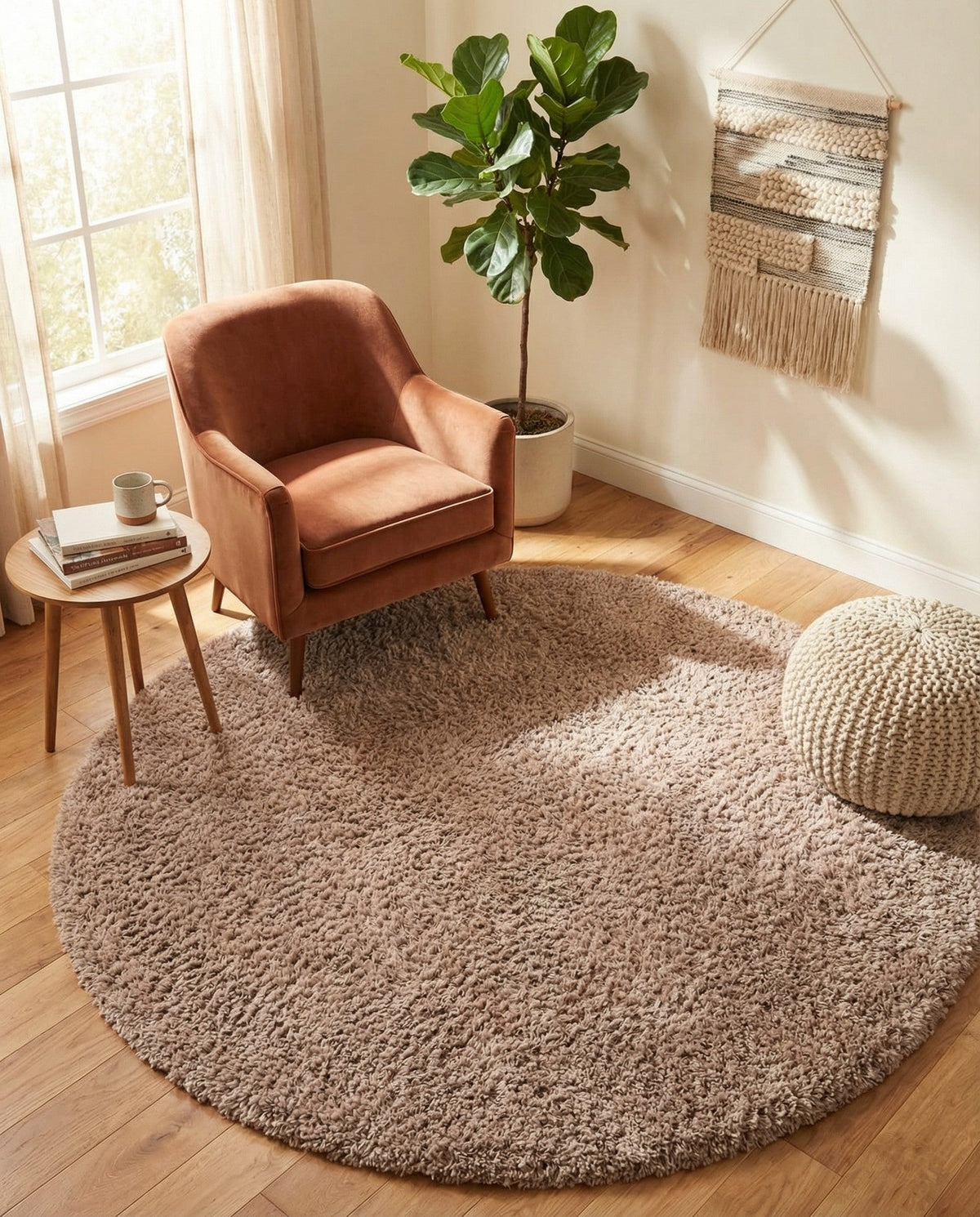 Eternal Plush Oasis Collection Area Rug -  Tranquility (Khaki) Round Khaki  lifestyle 74