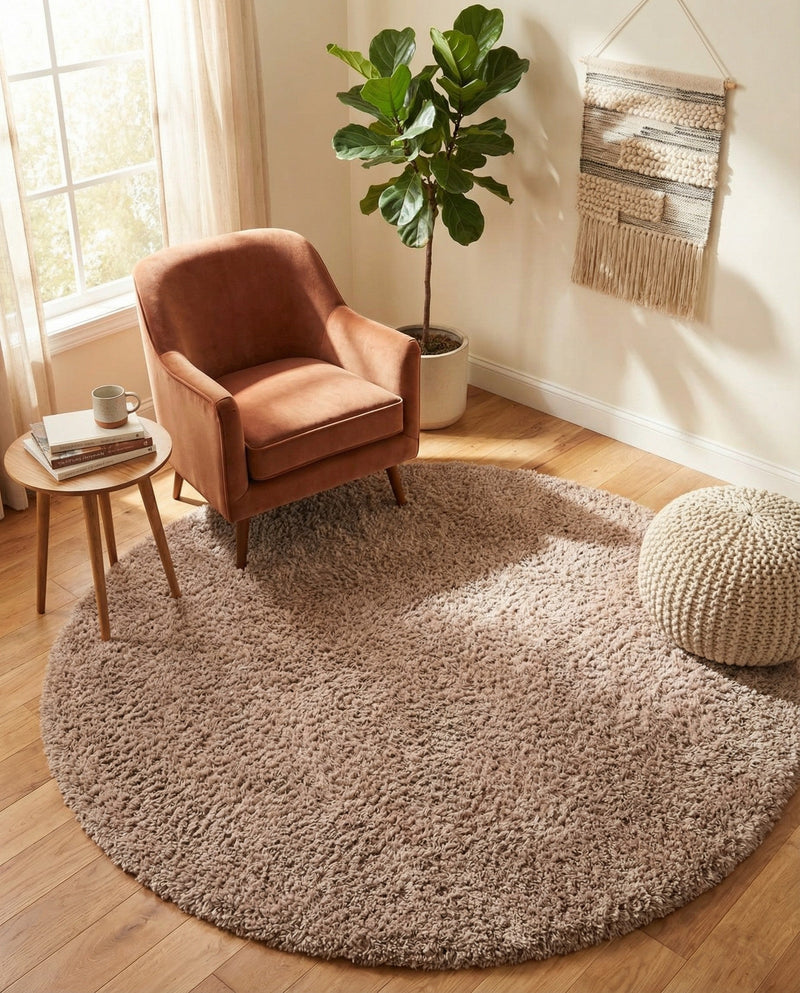 Eternal Plush Oasis Collection Area Rug -  Tranquility (Khaki) Round Khaki  lifestyle 74