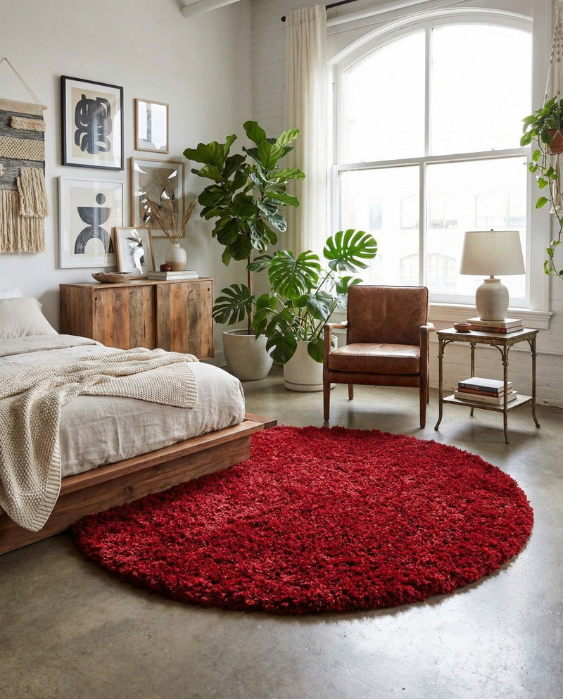 Eternal Plush Oasis Collection Area Rug -  Tranquility (Merlot) Round Merlot  lifestyle 75