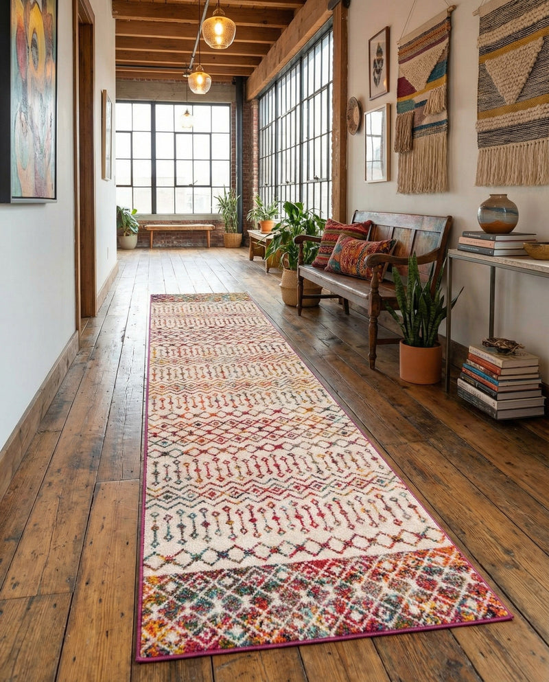 Mediterranean Lattice Collection Area Rug -  Casablanca (Ivory Multi) Runner Ivory Multi  lifestyle 67