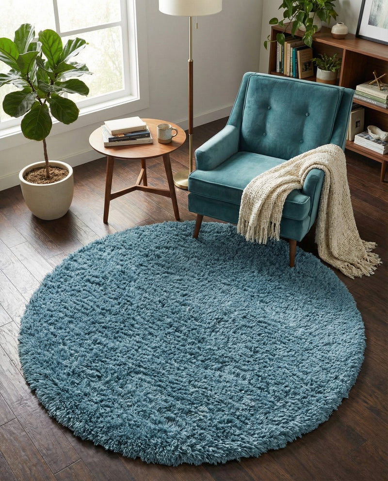 Eternal Plush Oasis Collection Area Rug -  Tranquility (Aegean Blue) Round Aegean Blue  lifestyle 50
