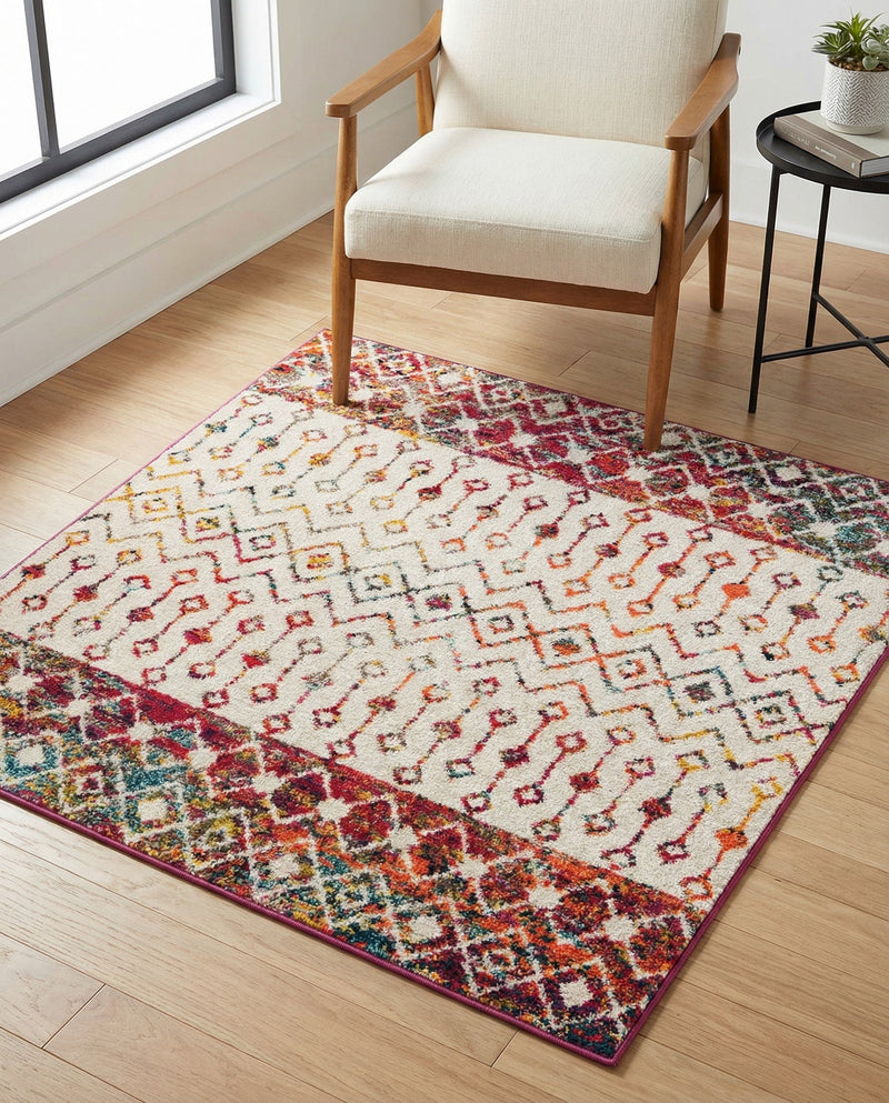 Mediterranean Lattice Collection Area Rug -  Casablanca (Ivory Multi) Square Ivory Multi  lifestyle 84