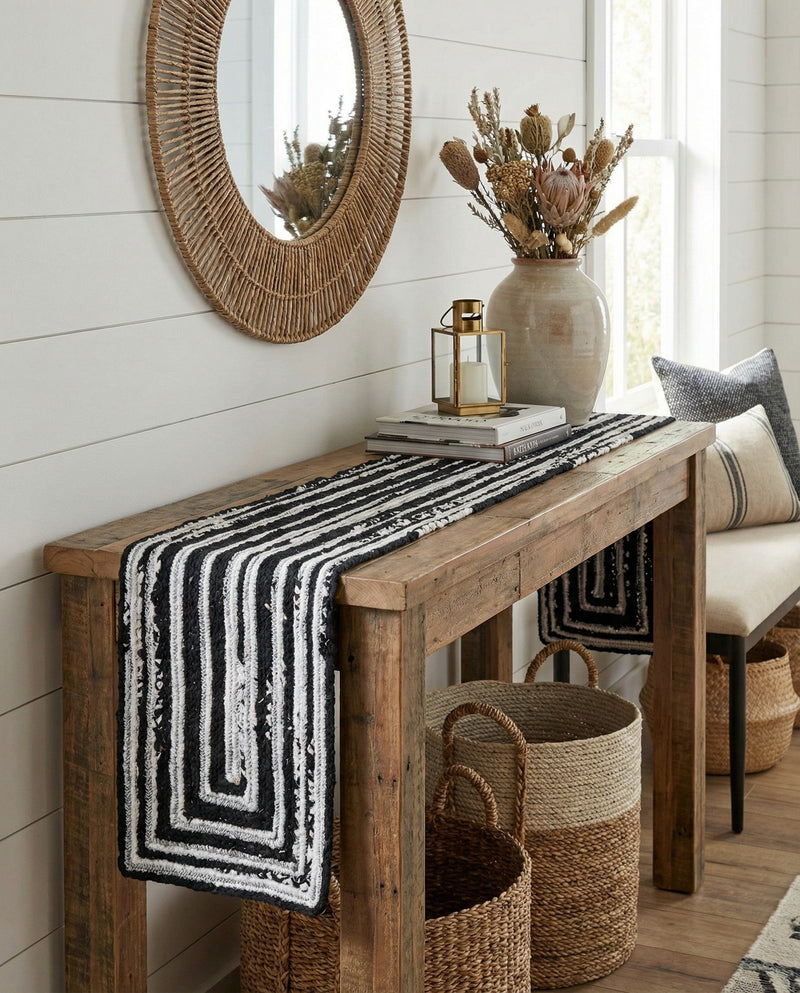 Woven Udaipur Collection Area Rug - Jaipur Table Runner Black and White  lifestyle 64