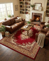 Tabriz Tapestry Collection Area Rug - Azerbaijan (Burgundy) Rectangle Burgundy  lifestyle 7
