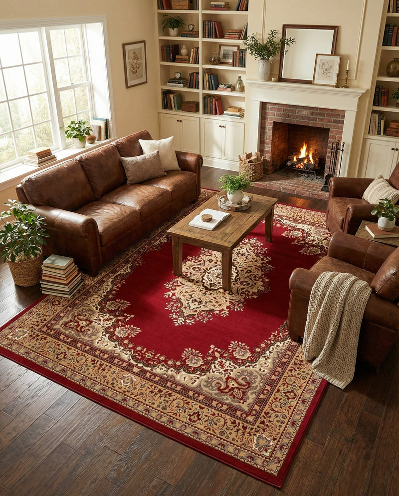 Tabriz Tapestry Collection Area Rug - Azerbaijan (Burgundy) Rectangle Burgundy  lifestyle 7