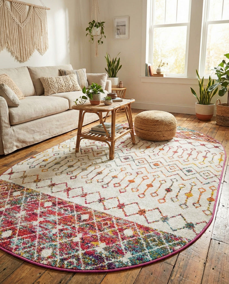 Mediterranean Lattice Collection Area Rug -  Casablanca (Ivory Multi) Oval Ivory Multi  lifestyle 29
