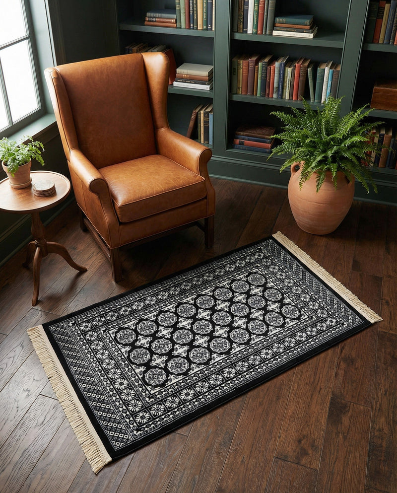Samarkand Elegance Collection Area Rug -  Margilan (Black and White) Rectangle Black and White  lifestyle 15