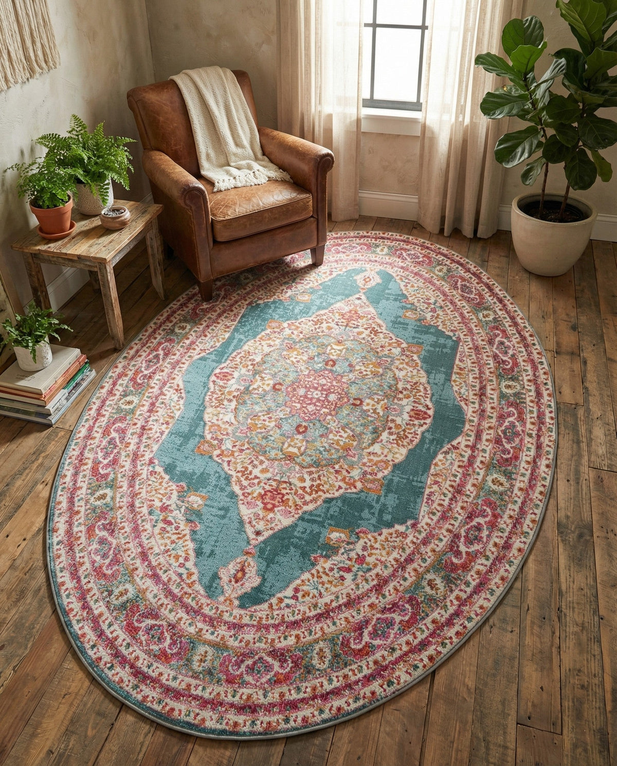 Caribbean Breeze Collection Area Rug -  Windward Oval Turquoise  lifestyle 91