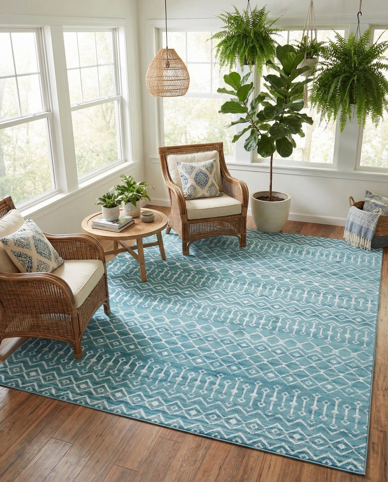 Marrakech Lattice Collection Area Rug - Medina (Turquoise) Rectangle Turquoise  lifestyle 10