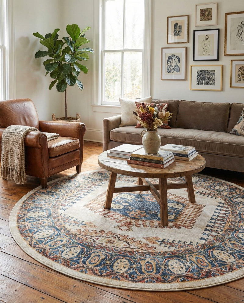 Eden Oasis Collection Area Rug -  Refuge (Cream) Round Cream  lifestyle 58