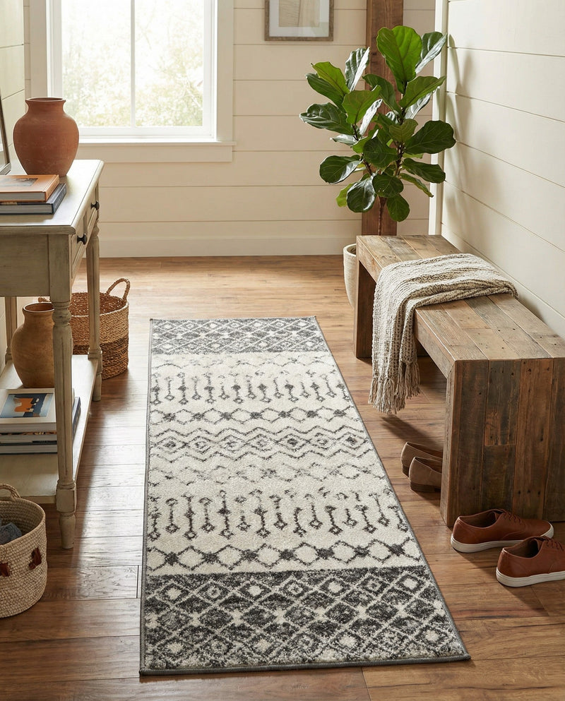 Mediterranean Lattice Collection Area Rug -  Casablanca (Ivory and Gray) Runner Ivory and Gray  lifestyle 55