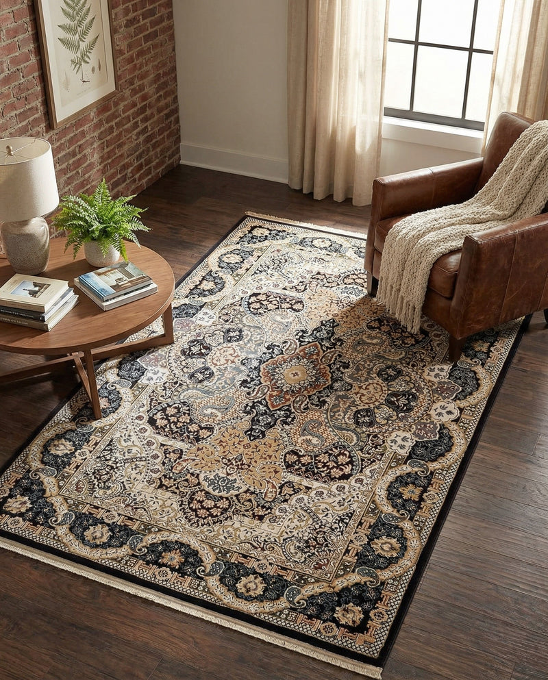 Persian Elegance Collection Area Rug -  Shiraz Rectangle Navy Blue  lifestyle 59