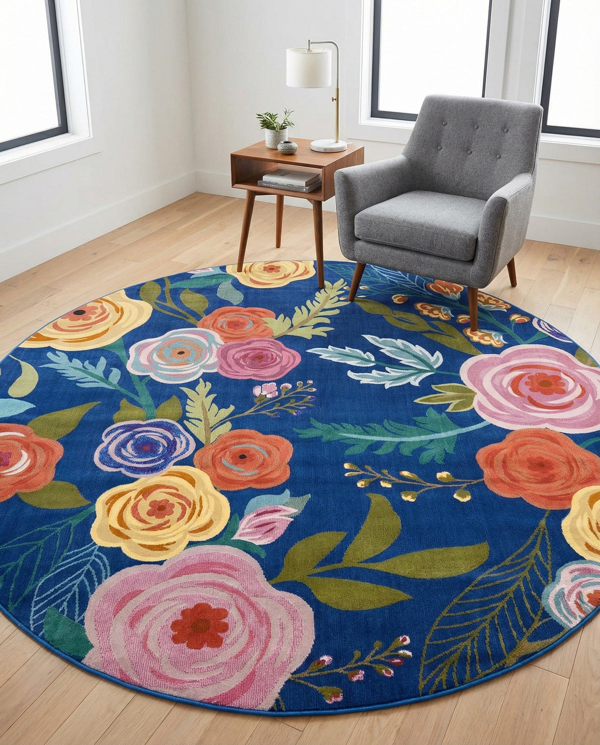 Meadow Breeze Collection Area Rug -  Petal Round Blue  lifestyle 71