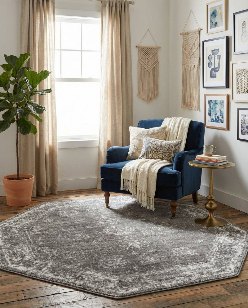 Riviera Elegance Collection Area Rug - Antibes (Dark Gray) Octagon Dark Gray  lifestyle 53