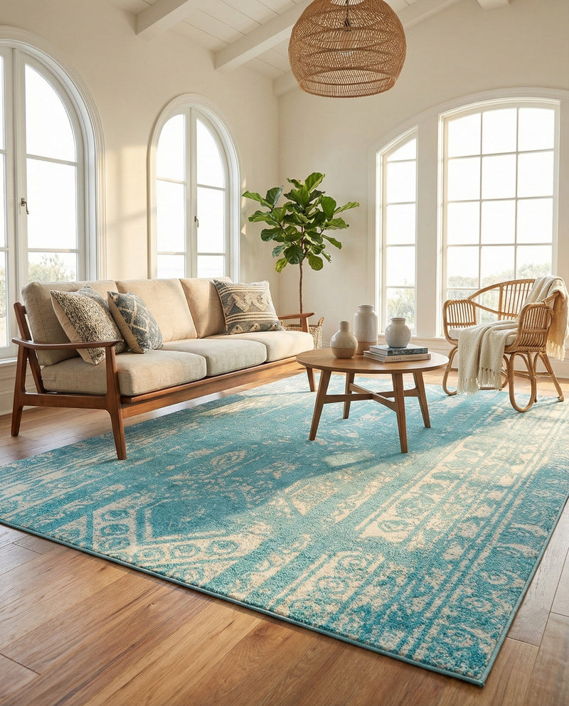Brighton Stripes Collection Area Rug - Sussex (Light Blue) Rectangle Light Blue  lifestyle 4