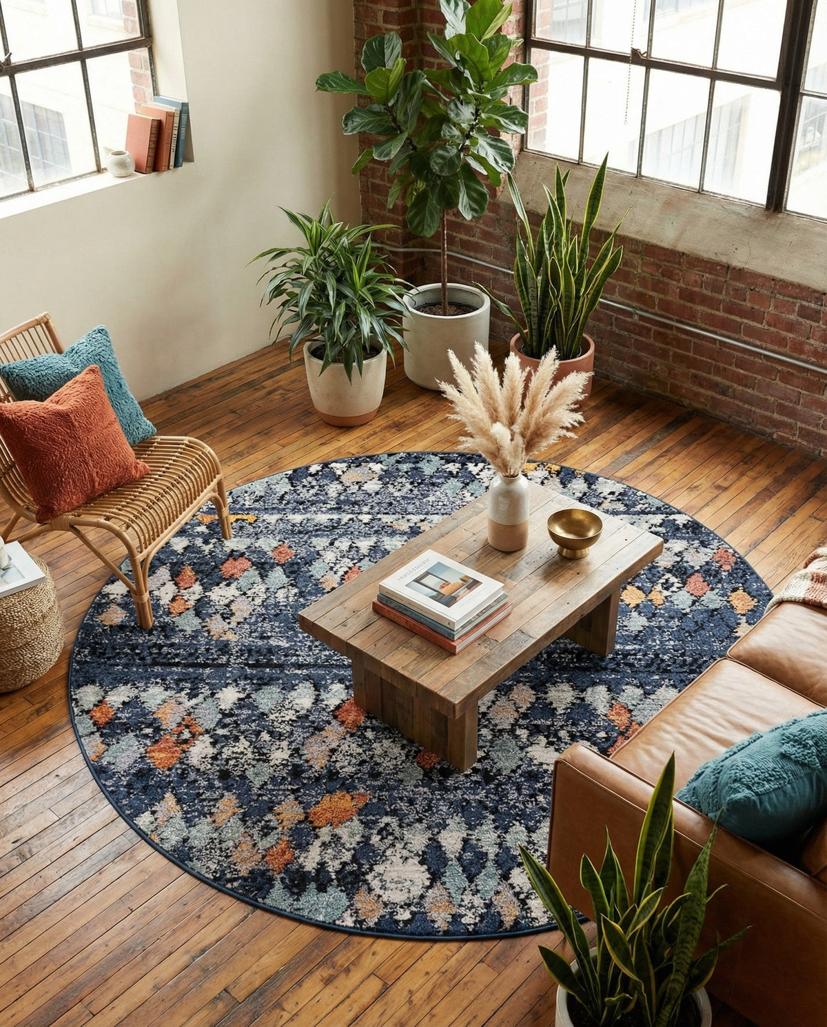 Tangier Treasures Collection Area Rug -  Marrakech Round Navy Blue  lifestyle 100