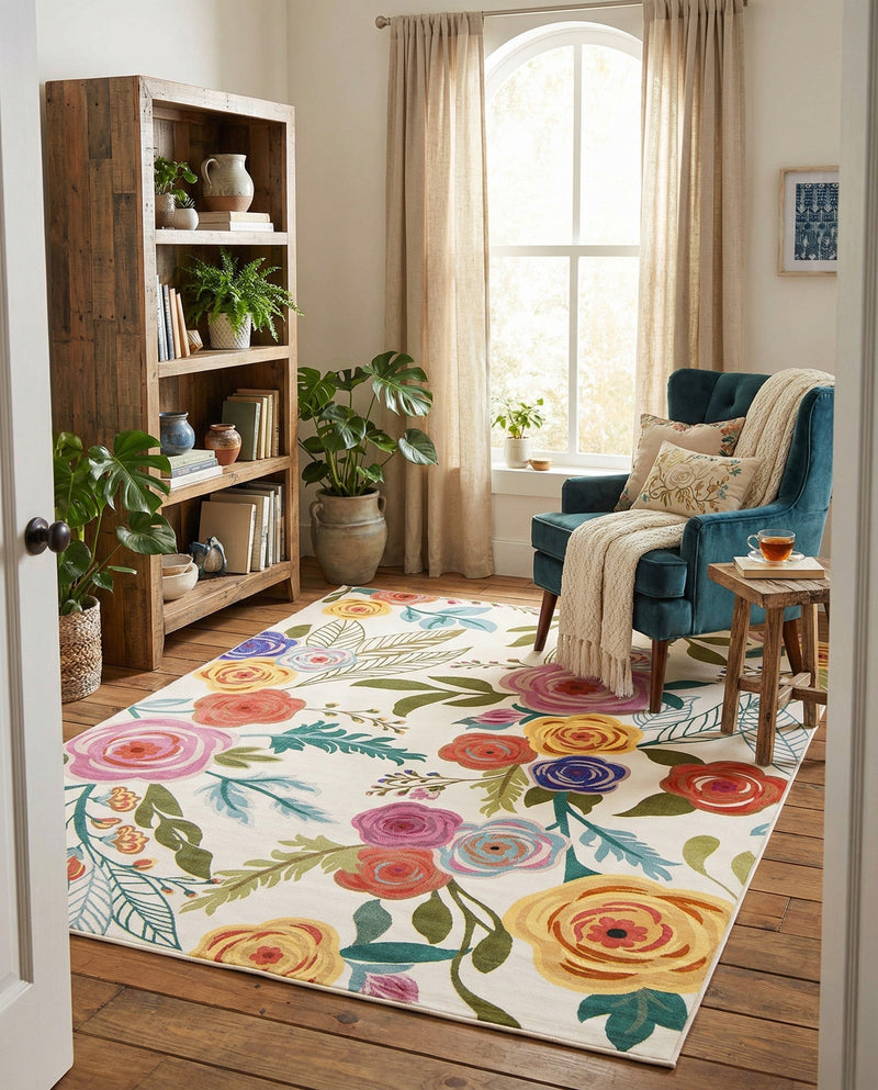 Meadow Breeze Collection Area Rug -  Petal Rectangle Ivory  lifestyle 23