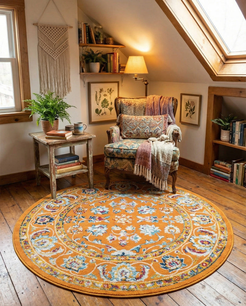 Adriana Terrace Collection Area Rug -  Positano (Orange) Round Orange  lifestyle 55