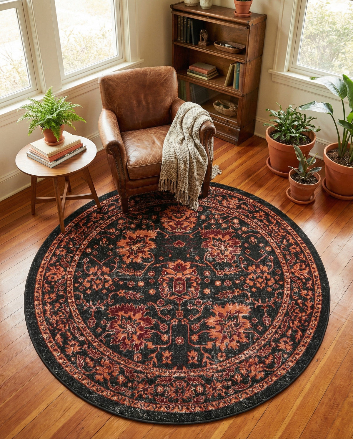 Geneva Terrace Collection Area Rug -  Lausanne Round Black  lifestyle 183