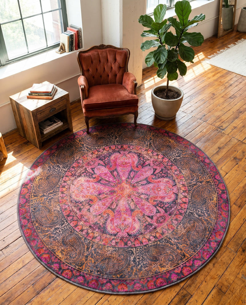 Maranta Collection Area Rug - Paramaribo Round Pink  lifestyle 42