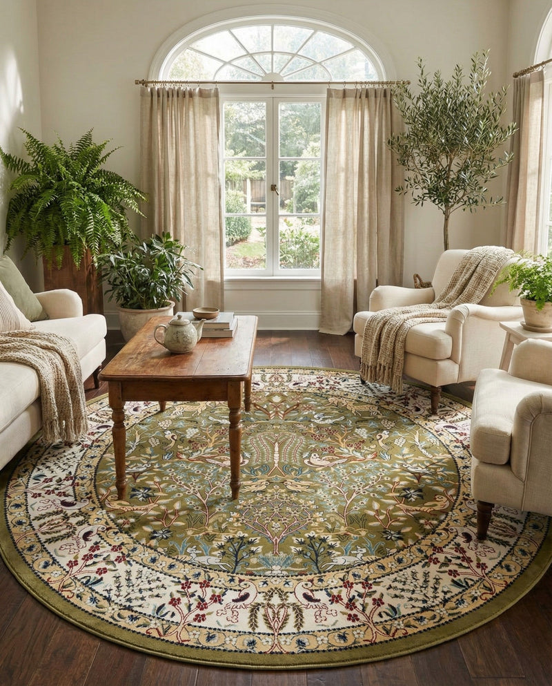 Persian Elegance Collection Area Rug -  Kerman (Green) Round Green  lifestyle 92