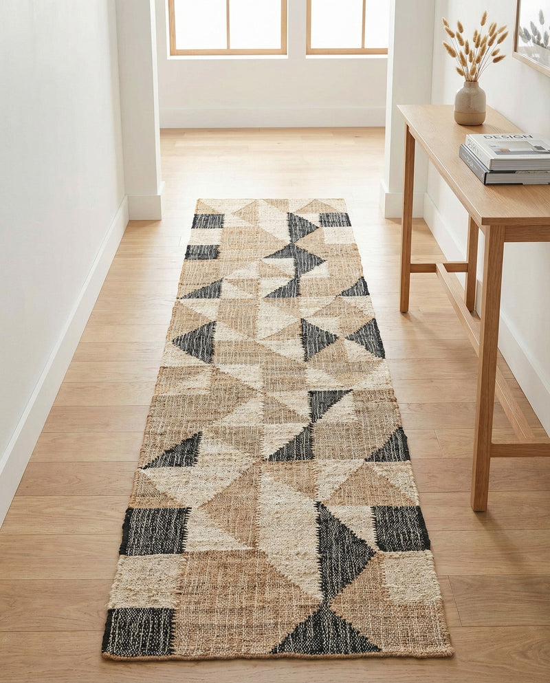 Benares Handwoven Jute Collection Area Rug -  Sarnath Runner Beige and Black  lifestyle 23