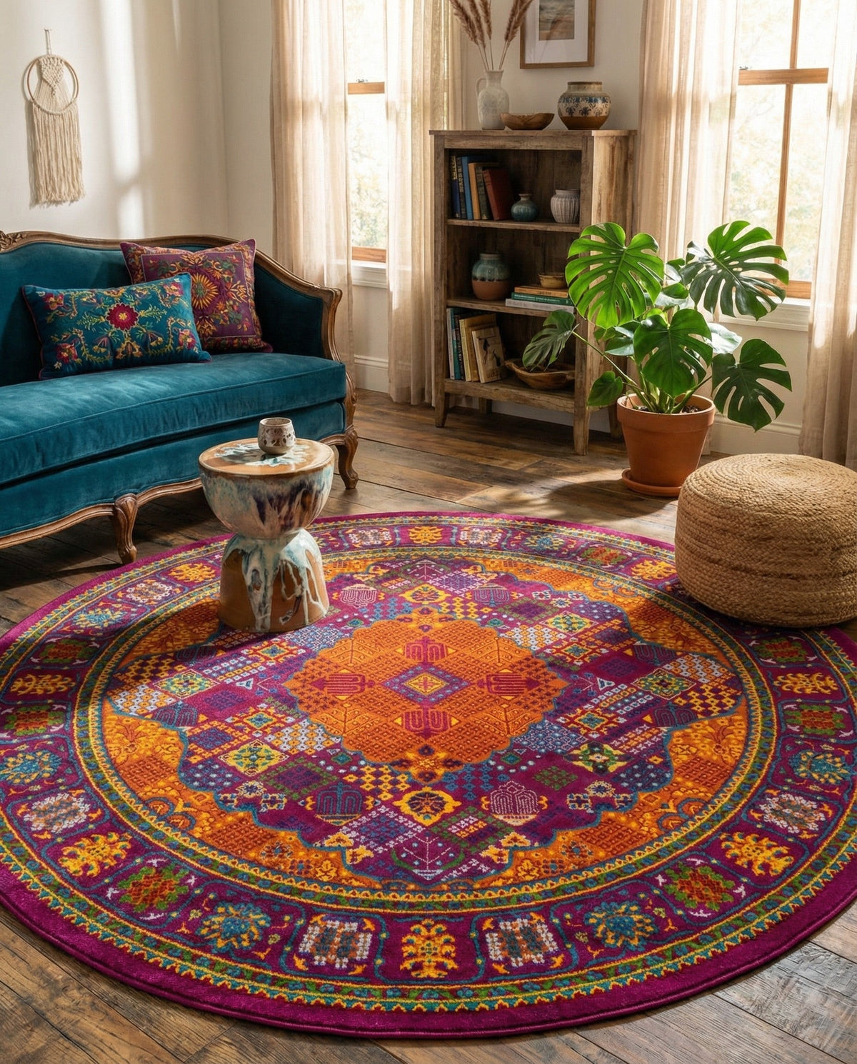 Caribbean Cove Collection Area Rug -  Mustique Round Fuchsia  lifestyle 131