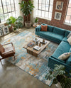 Arcadia Rugs Collection Area Rug -  Nirvana Rectangle Cream Blue  lifestyle 7