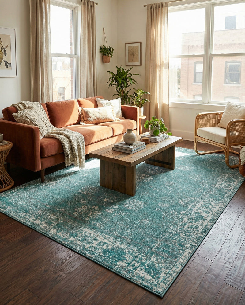 Riviera Elegance Collection Area Rug - Antibes (Turquoise) Rectangle Turquoise  lifestyle 26