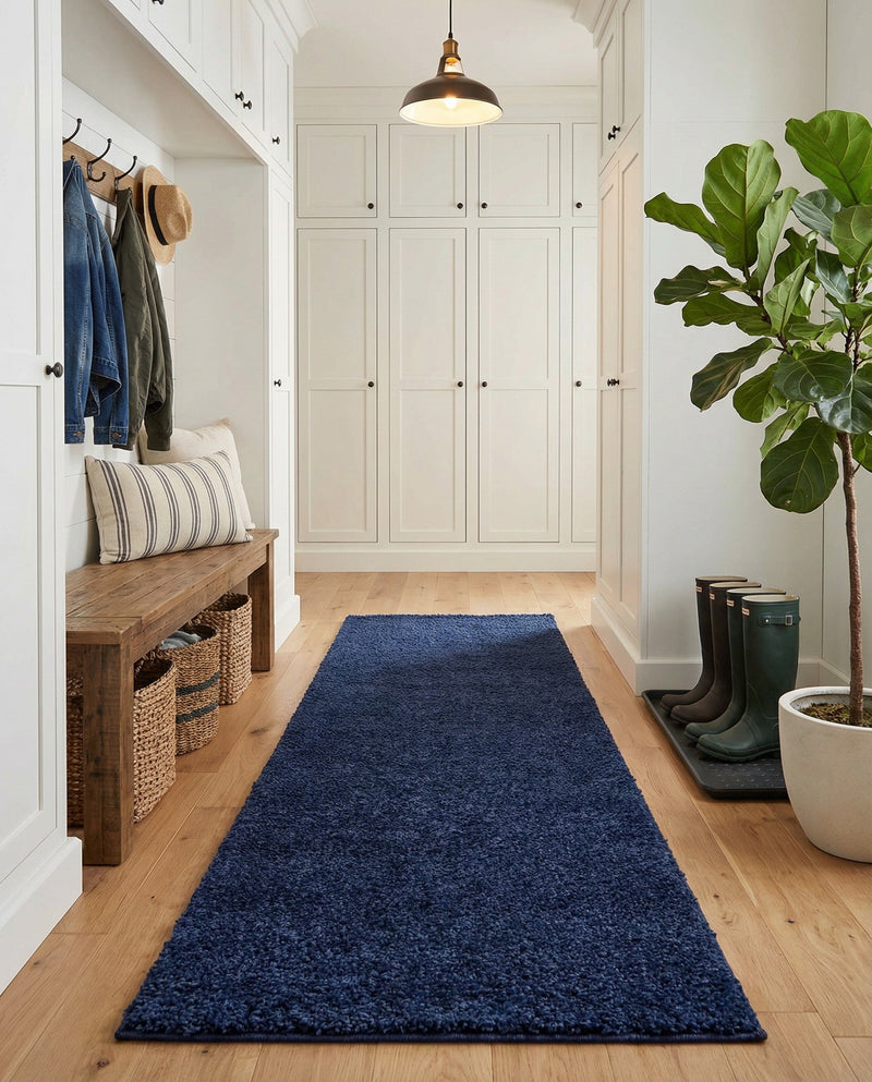 Solid Shag Seaside Collection Area Rug - Azure Cove (Navy Blue) Runner Navy Blue  lifestyle 76