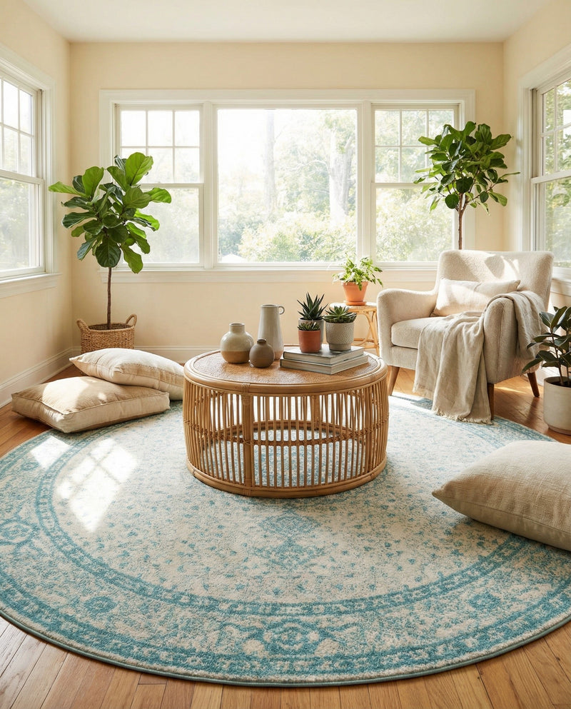 Dover Terrace Collection Area Rug - Marina (Aqua) Round Aqua  lifestyle 62