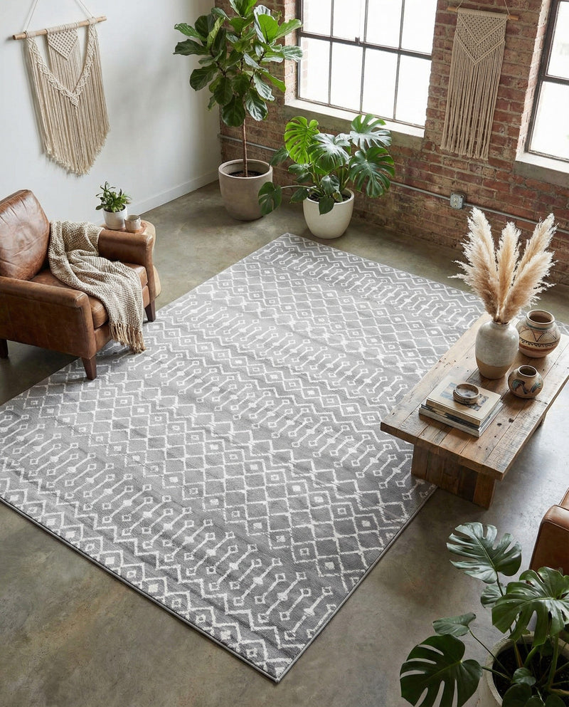Marrakech Lattice Collection Area Rug - Medina (Gray) Rectangle Gray  lifestyle 17