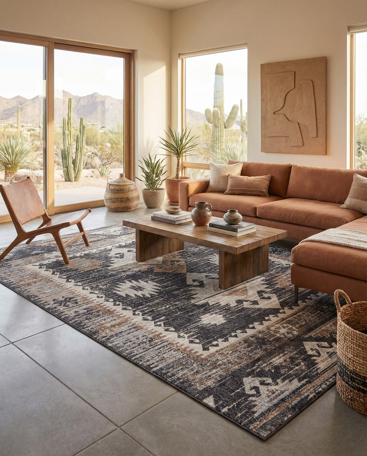 Desert Modern Eco Rug Series Collection Area Rug -  Mojave Rectangle Charcoal Gray  lifestyle 22