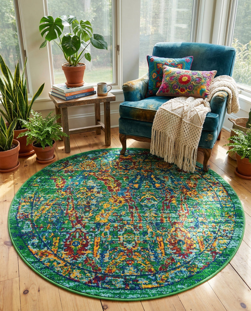 Caribbean Cove Collection Area Rug -  Dominica Round Green  lifestyle 37