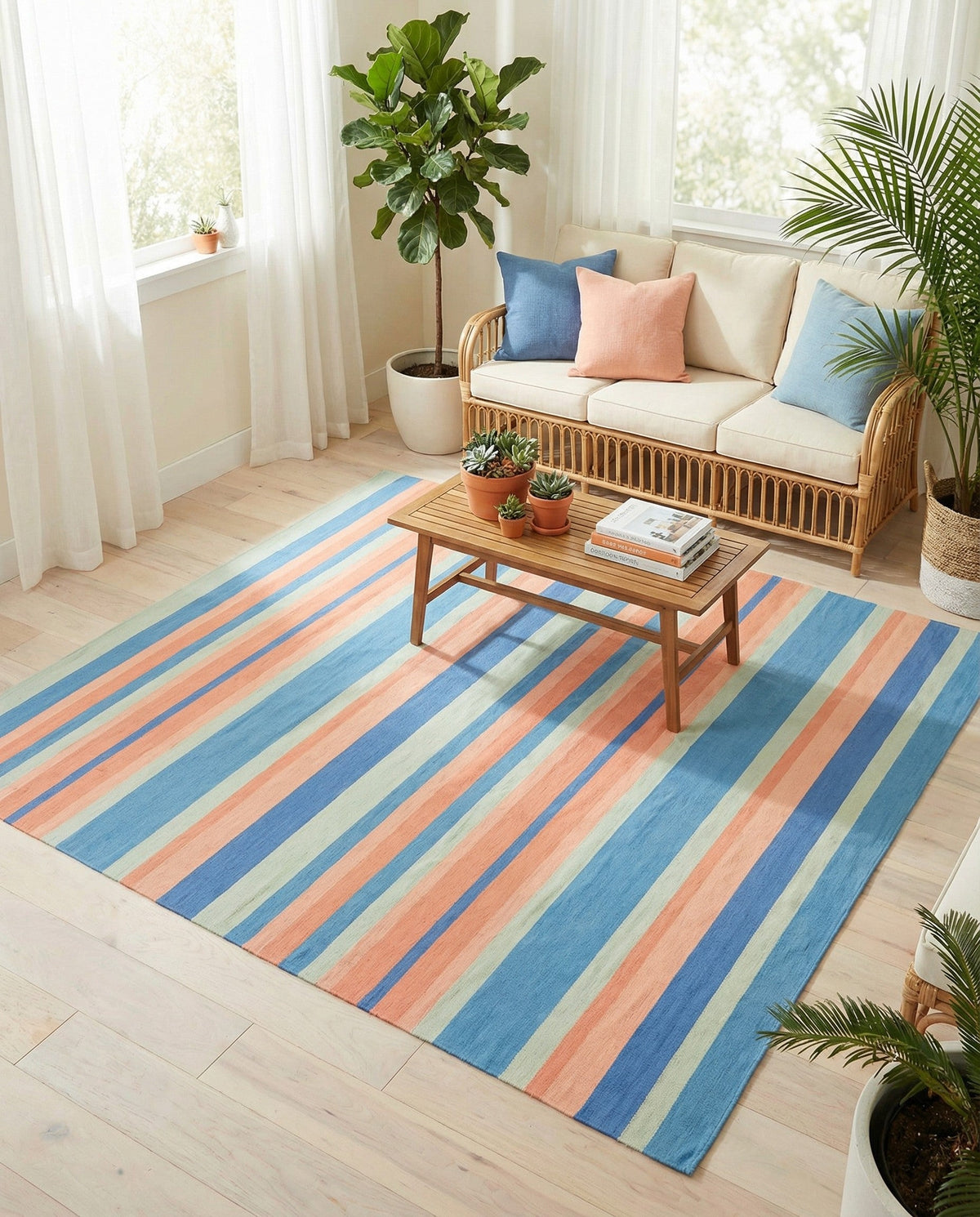 Coastal Stripe Dhurrie Collection Area Rug - Seashore Square Multi  lifestyle 102