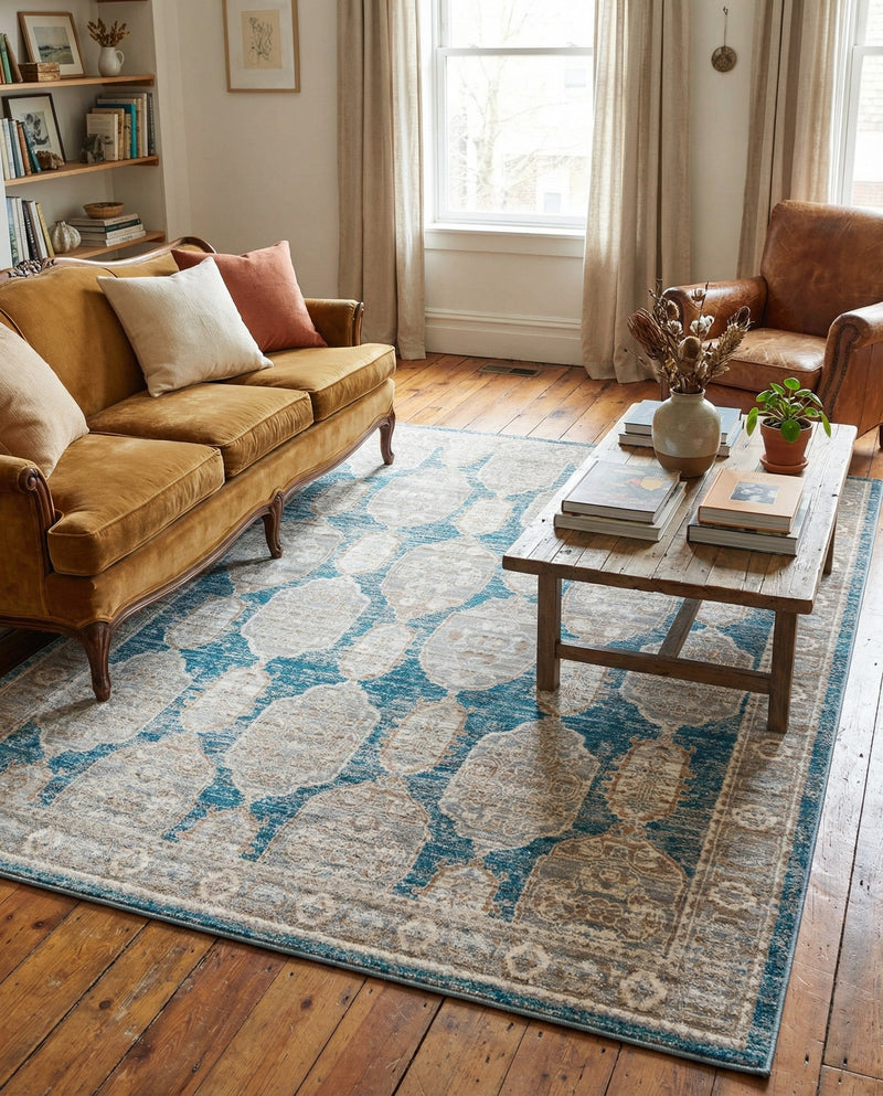 Seville Stripes Collection Area Rug -  Granada (Blue) Rectangle Blue  lifestyle 13