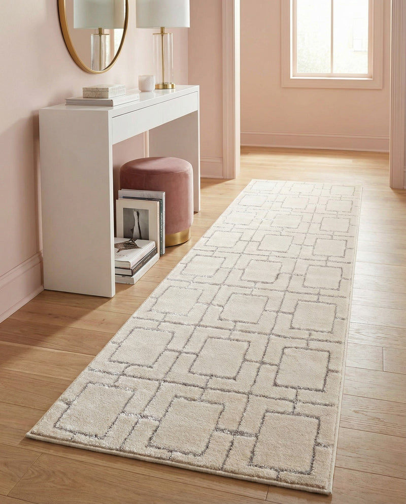Hollywood Luxe Collection Area Rug -  Beverly (White Silver) Runner White Silver  lifestyle 44