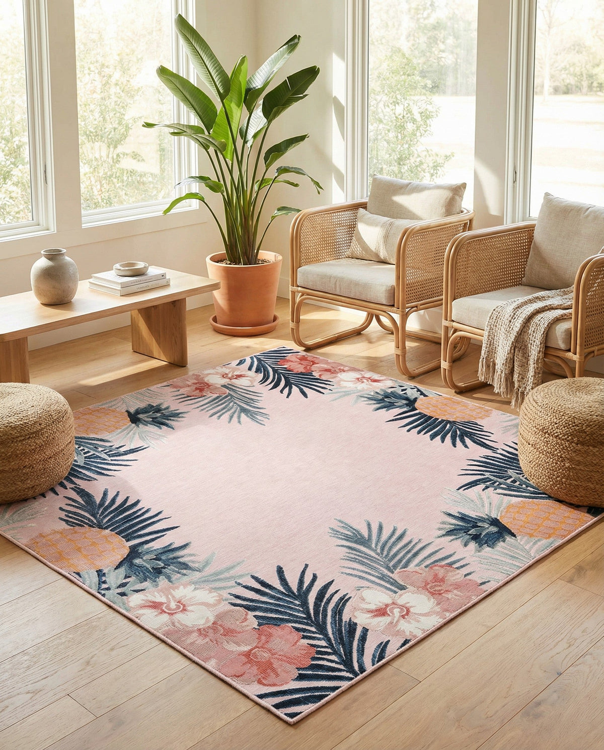 Seaside Blooms Collection Area Rug - Haven Square Pink  lifestyle 135
