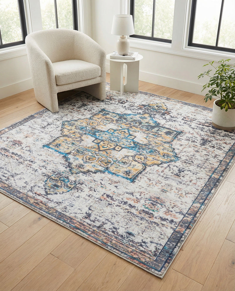 Baroque Era Collection Area Rug - Versailles (Sea Salt White) Square Sea Salt White  lifestyle 60
