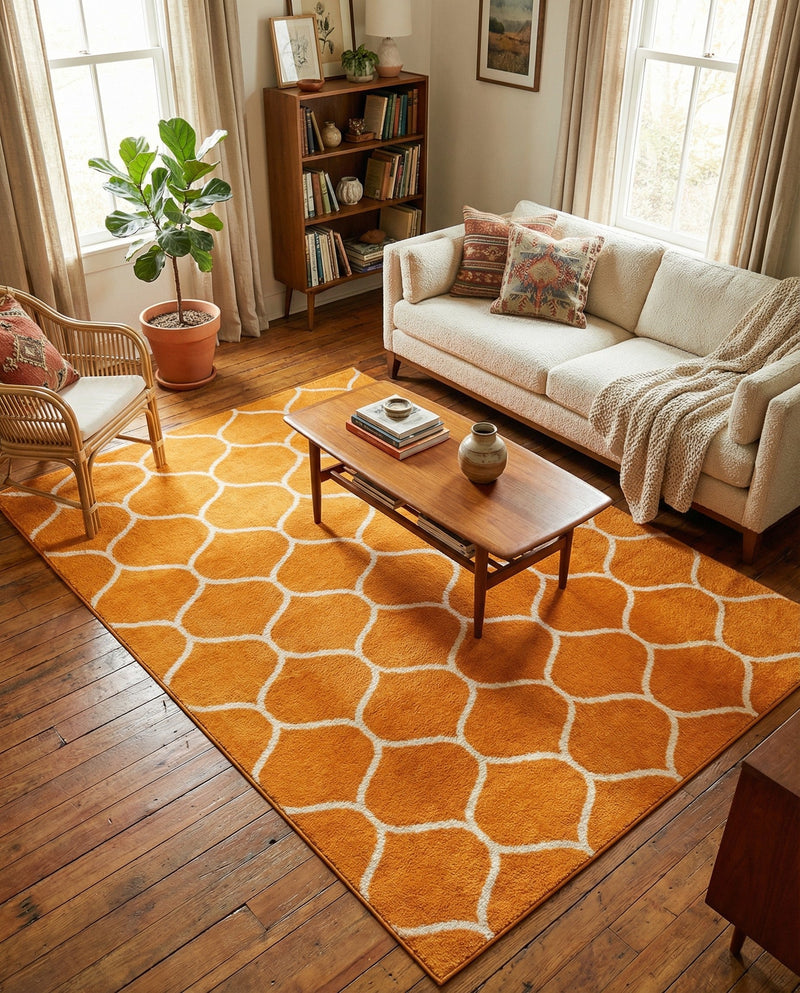 Trellis Mosaic Collection Area Rug -  Pergolatown (Orange) Rectangle Orange  lifestyle 15