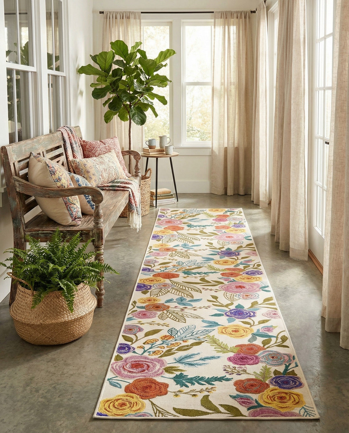 Meadow Breeze Collection Area Rug -  Petal Runner Ivory  lifestyle 229