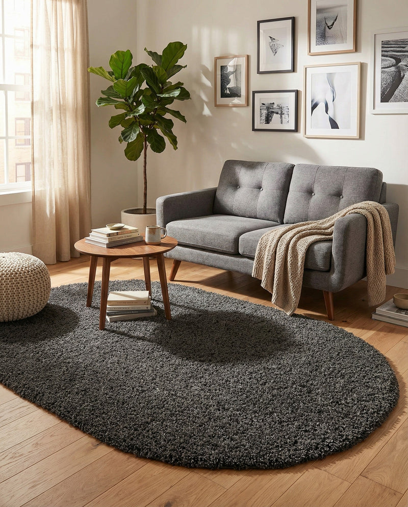 Plush Oasis Collection Area Rug - Serenity (Graphite Gray) Oval Graphite Gray  lifestyle 90