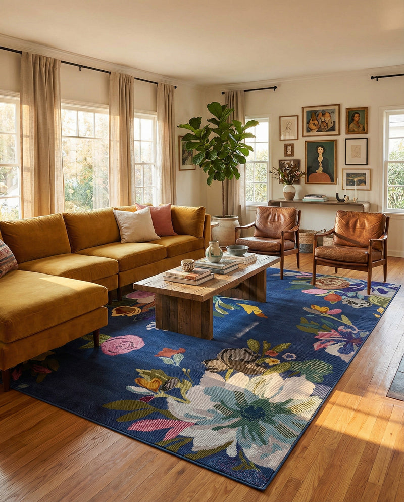Meadow Breeze Collection Area Rug - Wildflower Rectangle Blue  lifestyle 49