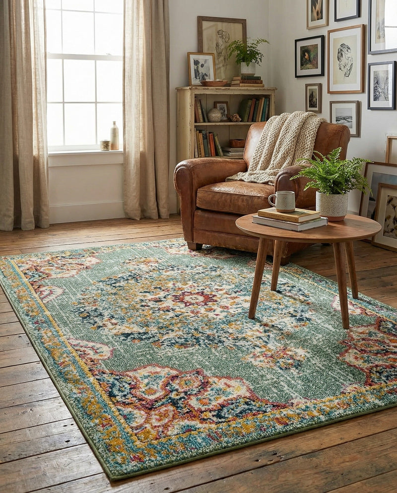 Brighton Terrace Collection Area Rug - Hove (Green) Rectangle Green  lifestyle 12
