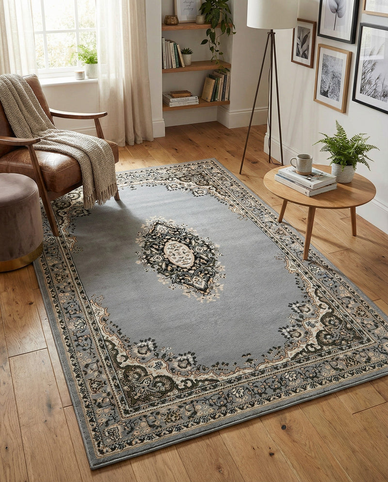 Tabriz Tapestry Collection Area Rug - Azerbaijan (Gray) Rectangle Gray  lifestyle 6