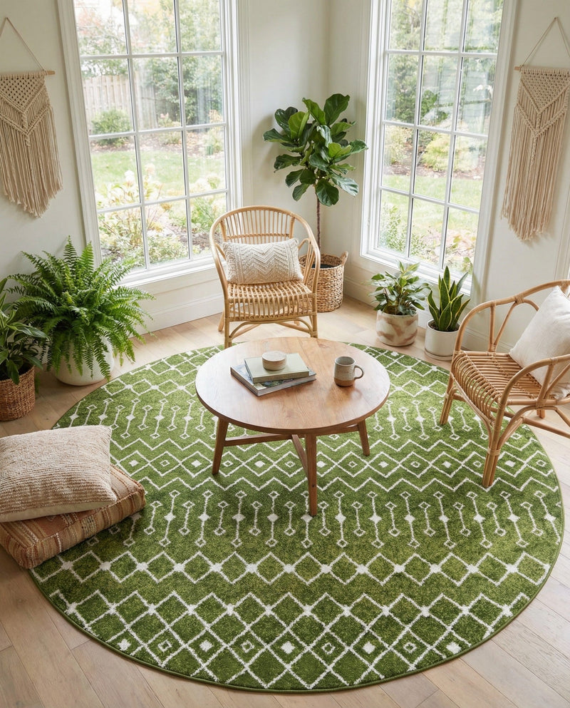 Mediterranean Lattice Collection Area Rug - Santorini (Green) Round Green  lifestyle 61