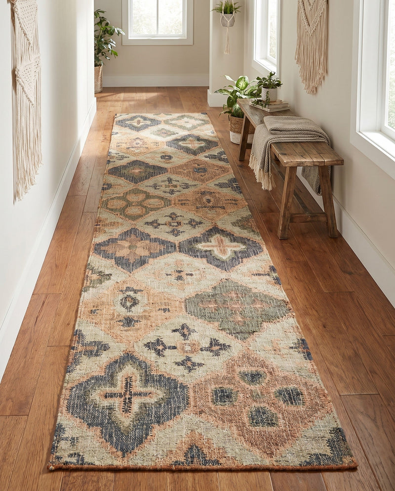 Benares Handwoven Jute Collection Area Rug - Ganges Runner Blue and Green  lifestyle 63